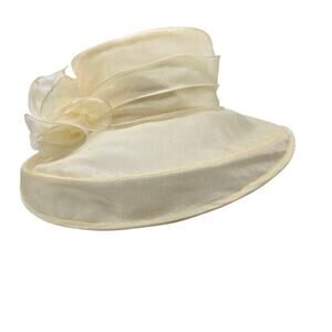 VTG Tuscany Wide Brim Floral Church Derby Hat Bridal Wedding Cocktail Ivory OS